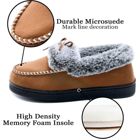 Women's Brown Fuzzy Fluffy Warm Winter Soft Closed Back Fur Lined Slippers Boot - Picture 3 of 6